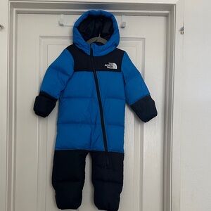 The North Face Blue and Black Infant Hooded Snowsuit